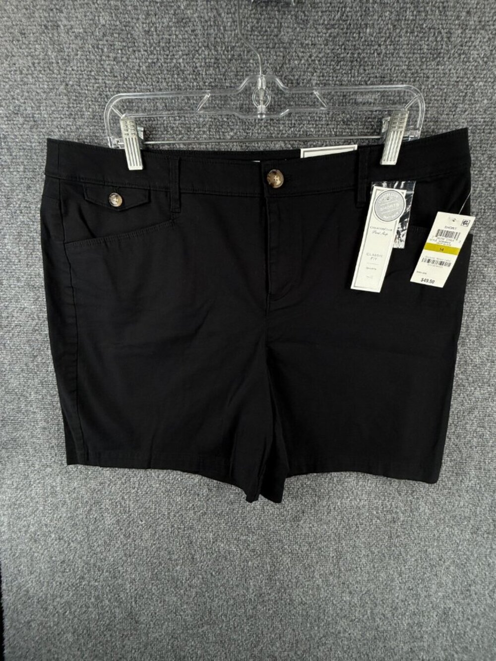 NWT Charter Club Shorts Women Size 14 Black Pockets Cotton Stretch Classic Fit